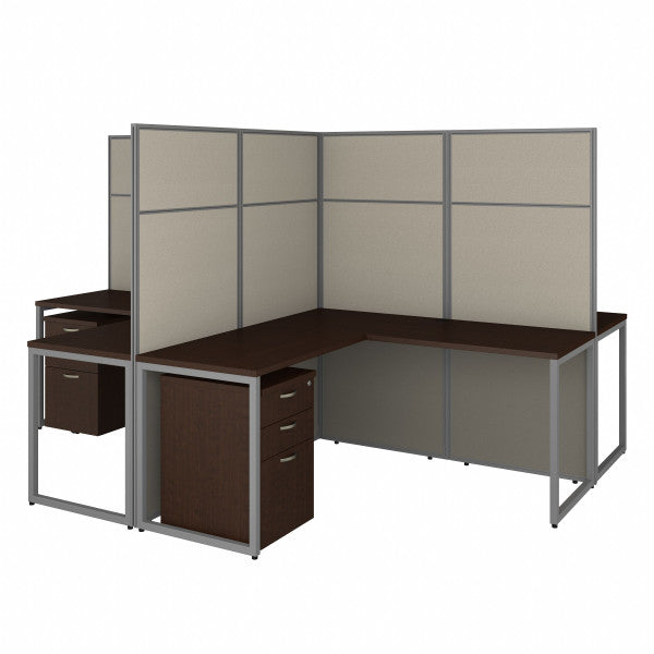 Shop Bush Furniture for you Easy Office 60W 4 Person L Shaped Cubicle Desk with Drawers and 66H Panels 02 EODH76SMR-03K  color mocha cherry