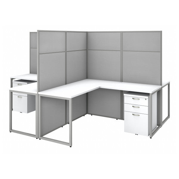 Shop Bush Furniture for you Easy Office 60W 4 Person L Shaped Cubicle Desk with Drawers and 66H Panels 02 EODH76SWH-03K  color pure white silver gray fabric