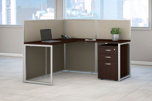 Shop Bush Furniture for you Easy Office 60W L Shaped Cubicle Desk with File Cabinet and 45H Panels 01 EOD360SMR-03K  color mocha cherry