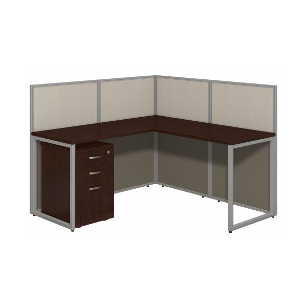 Shop Bush Furniture for you Easy Office 60W L Shaped Cubicle Desk with File Cabinet and 45H Panels 02 EOD360SMR-03K  color mocha cherry