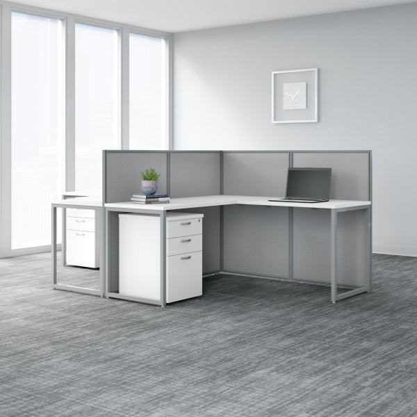 Shop Bush Furniture for you Easy Office 60W L Shaped Cubicle Desk with File Cabinet and 45H Panels 05 EOD360SWH-03K  color pure white silver gray fabric