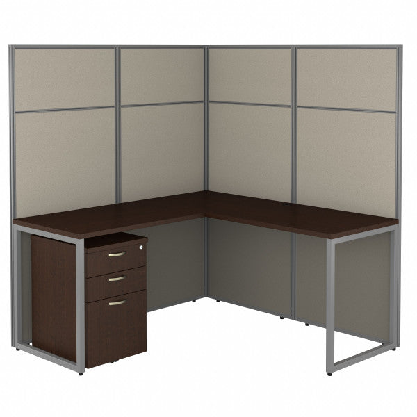 Shop Bush Furniture for you Easy Office 60W L Shaped Cubicle Desk with File Cabinet and 66H Panels 02 EODH36SMR-03K  color mocha cherry