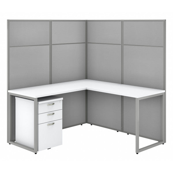 Shop Bush Furniture for you Easy Office 60W L Shaped Cubicle Desk with File Cabinet and 66H Panels 02 EODH36SWH-03K  color pure white silver gray fabric