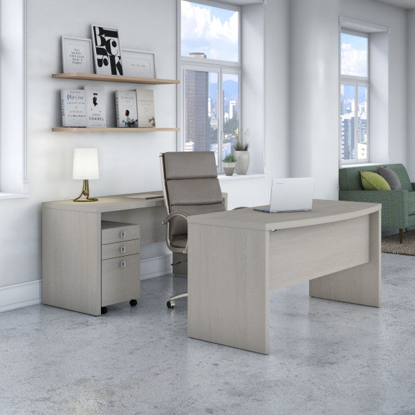 Shop Bush Furniture for you Echo Bow Front Desk and Credenza with Mobile File Cabinet 01 ECH010GS  color gray sand