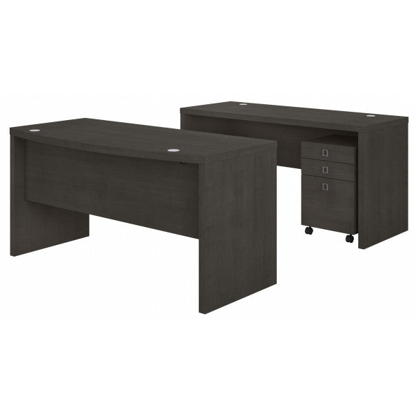 Shop Bush Furniture for you Echo Bow Front Desk and Credenza with Mobile File Cabinet 02 ECH010CM  color charcoal maple