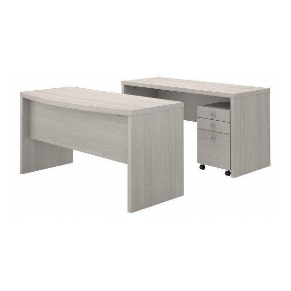 Shop Bush Furniture for you Echo Bow Front Desk and Credenza with Mobile File Cabinet 02 ECH010GS  color gray sand