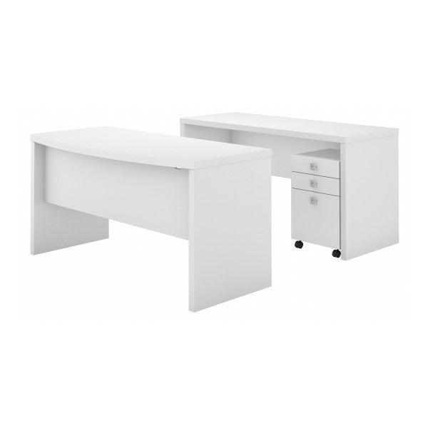 Shop Bush Furniture for you Echo Bow Front Desk and Credenza with Mobile File Cabinet 02 ECH010PW  color pure white