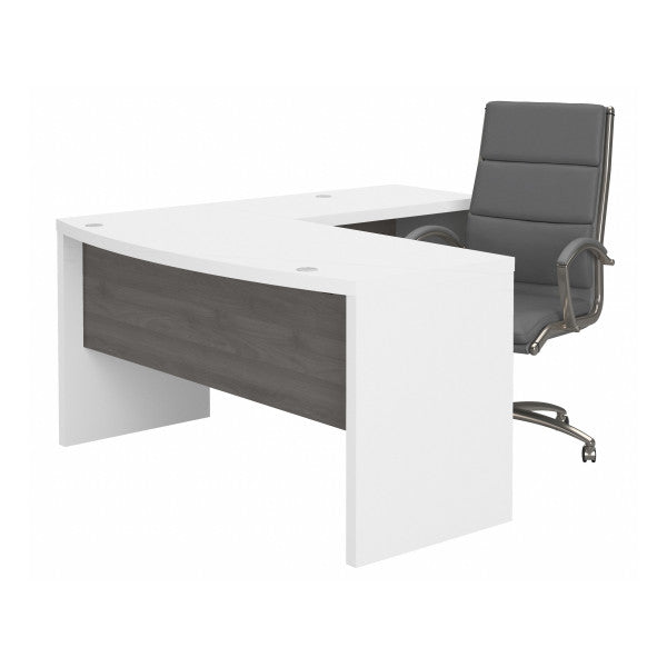 Shop Bush Furniture for you Echo L Shaped Bow Front Desk with High Back Chair 02 ECH034WHMG  color pure white modern gray