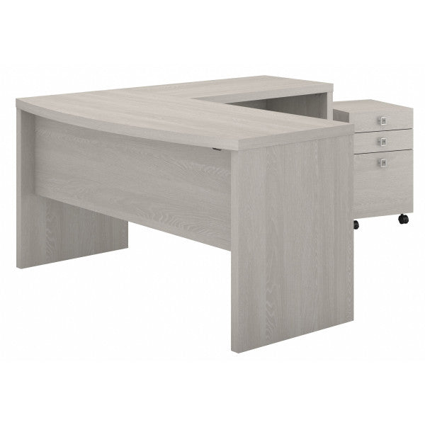 Shop Bush Furniture for you Echo L Shaped Bow Front Desk with Mobile File Cabinet 02 ECH007GS  color gray sand