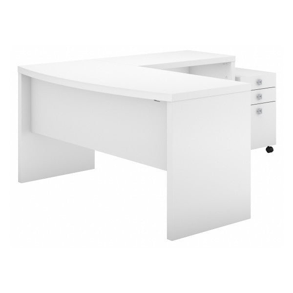 Shop Bush Furniture for you Echo L Shaped Bow Front Desk with Mobile File Cabinet 02 ECH007PW  color pure white