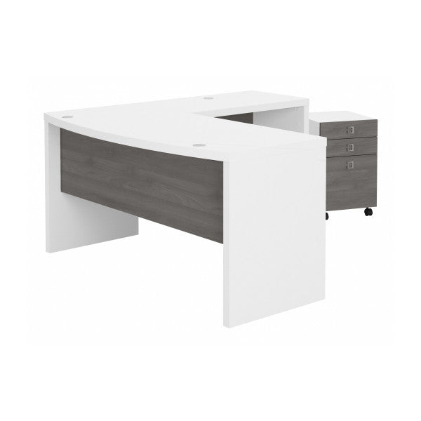 Shop Bush Furniture for you Echo L Shaped Bow Front Desk with Mobile File Cabinet 02 ECH007WHMG  color pure white modern gray