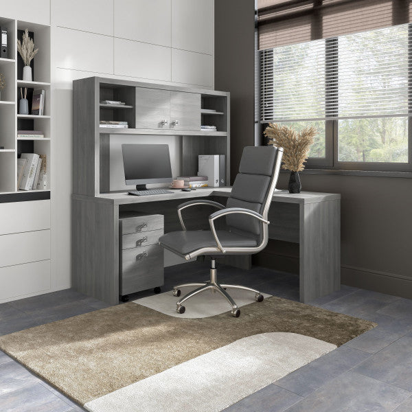 Shop Bush Furniture for you Echo L Shaped Desk with Hutch and Mobile File Cabinet 01 ECH009MG  color modern gray