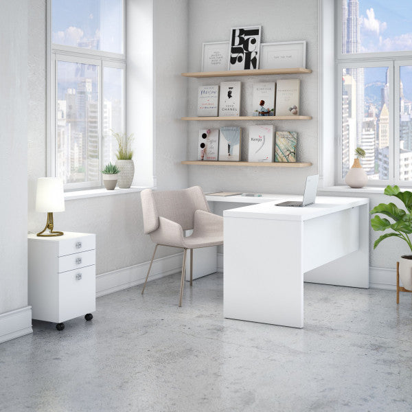 Shop Bush Furniture for you Echo L Shaped Desk with Mobile File Cabinet 01 ECH008PW  color pure white