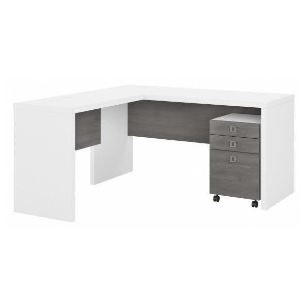 Shop Bush Furniture for you Echo L Shaped Desk with Mobile File Cabinet 02 ECH008WHMG  color pure white modern gray