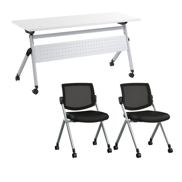 Shop Bush Furniture for you Envision 60W Folding Training Table and 2 Folding Chairs 02 NVS003WH  color white cool gray metallic