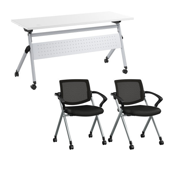 Shop Bush Furniture for you Envision 60W Folding Training Table and 2 Folding Chairs with Arms 02 NVS001WH  color white cool gray metallic