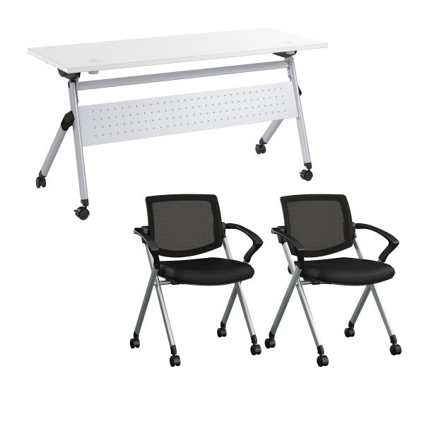 Shop Bush Furniture for you Envision 60W Training Table with Powered Grommets and 2 Chairs with Arms 02 NVS005WH  color white cool gray metallic