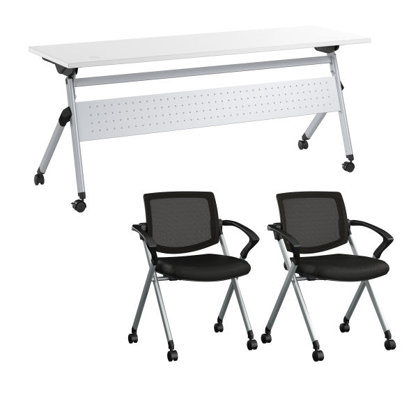 Shop Bush Furniture for you Envision 72W Folding Training Table and 2 Folding Chairs with Arms 02 NVS002WH  color white cool gray metallic