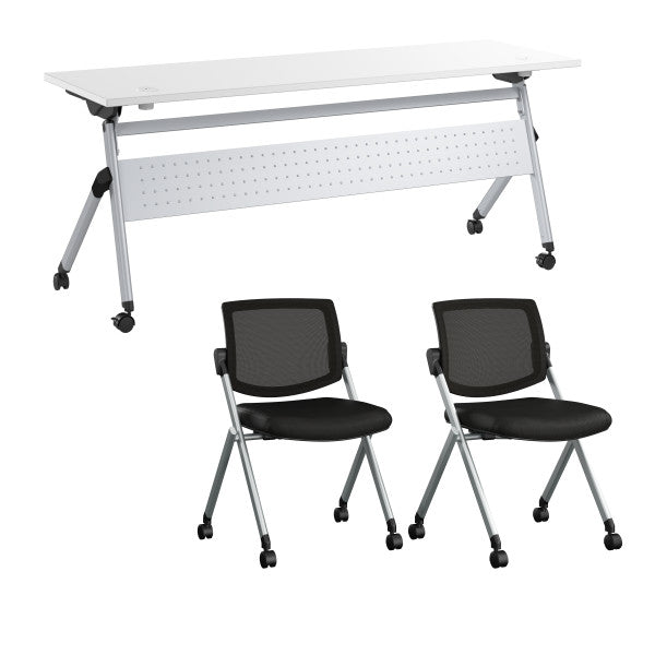 Shop Bush Furniture for you Envision 72W Folding Training Table with Powered Grommets and 2 Chairs 02 NVS008WH  color white cool gray metallic