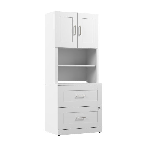 Shop Bush Furniture for you Hampton Heights 30W 2 Drawer Lateral File Cabinet with Hutch 02 HHD011WH  color white