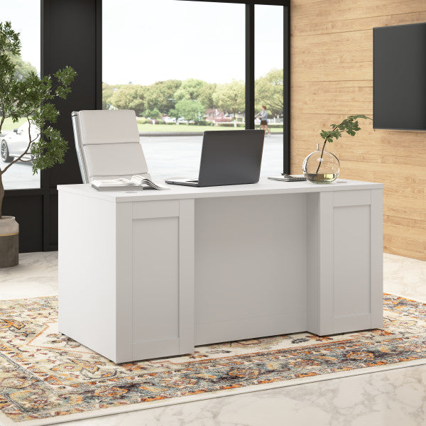 Shop Bush Furniture for you Hampton Heights 60W x 30D Executive Desk 01 HHD160WH  color white