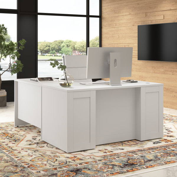 Shop Bush Furniture for you Hampton Heights 60W x 30D Executive L-Shaped Desk 01 HHD022WH  color white