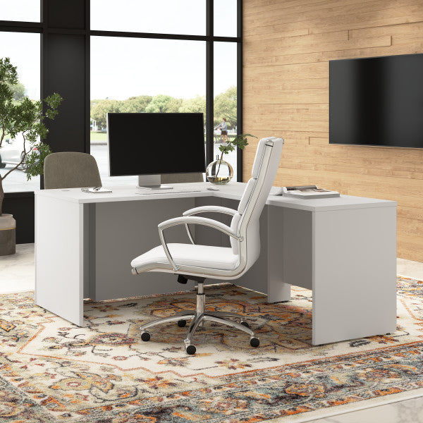 Shop Bush Furniture for you Hampton Heights 60W x 30D Executive L-Shaped Desk 03 HHD022WH  color white