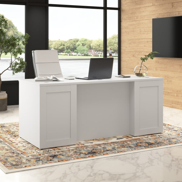 Shop Bush Furniture for you Hampton Heights 72W x 30D Executive Desk with Mobile File Cabinets 01 HHD016WH  color white