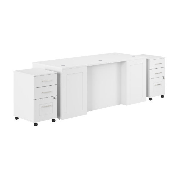 Shop Bush Furniture for you Hampton Heights 72W x 30D Executive Desk with Mobile File Cabinets 02 HHD016WH  color white