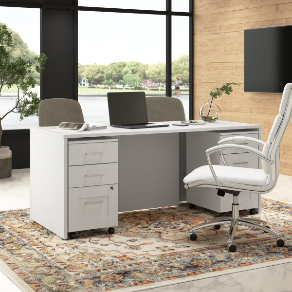 Shop Bush Furniture for you Hampton Heights 72W x 30D Executive Desk with Mobile File Cabinets 03 HHD016WH  color white