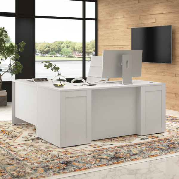 Shop Bush Furniture for you Hampton Heights 72W x 30D Executive L-Shaped Desk 01 HHD021WH  color white