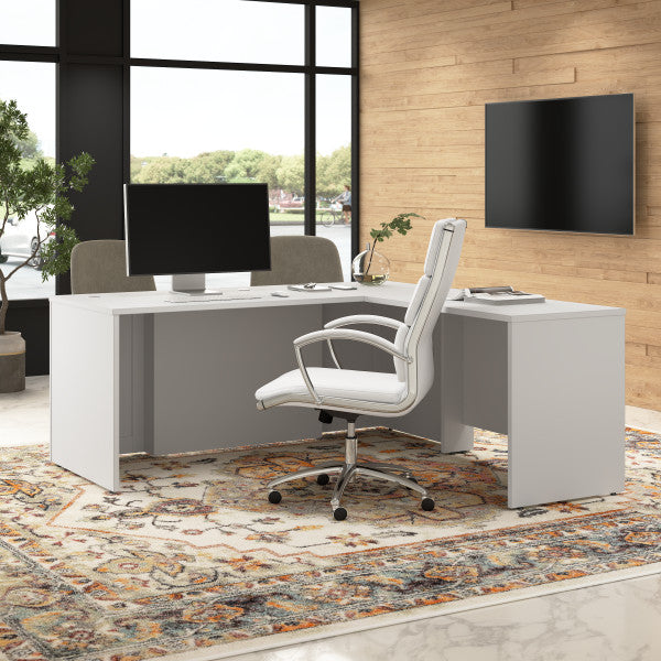 Shop Bush Furniture for you Hampton Heights 72W x 30D Executive L-Shaped Desk 03 HHD021WH  color white