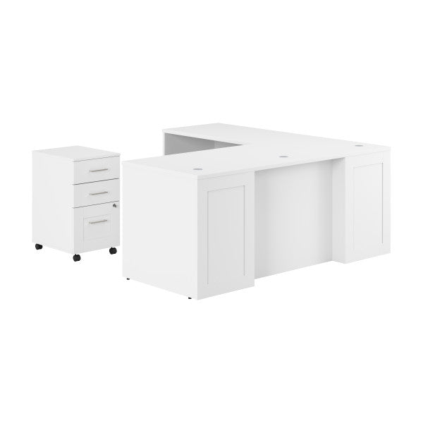 Shop Bush Furniture for you Hampton Heights 72W x 30D Executive L-Shaped Desk with 3 Drawer Mobile File Cabinet 02 HHD001WH  color white