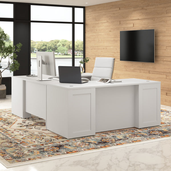 Shop Bush Furniture for you Hampton Heights 72W x 30D U Station with 3 Drawer Mobile File Cabinet 01 HHD002WH  color white