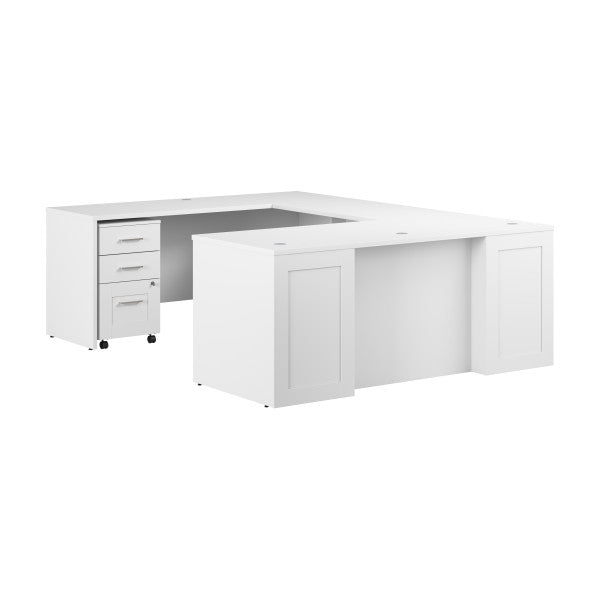 Shop Bush Furniture for you Hampton Heights 72W x 30D U Station with 3 Drawer Mobile File Cabinet 02 HHD002WH  color white