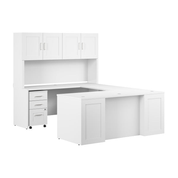 Shop Bush Furniture for you Hampton Heights 72W x 30D U Station with Hutch and 3 Drawer Mobile File Cabinet 02 HHD003WH  color white