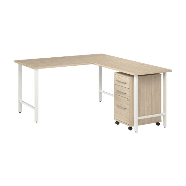 Shop Bush Furniture for you Hustle 60W x 30D L Shaped Computer Desk with 3 Drawer Mobile File Cabinet 02 HUS006NE  color natural elm