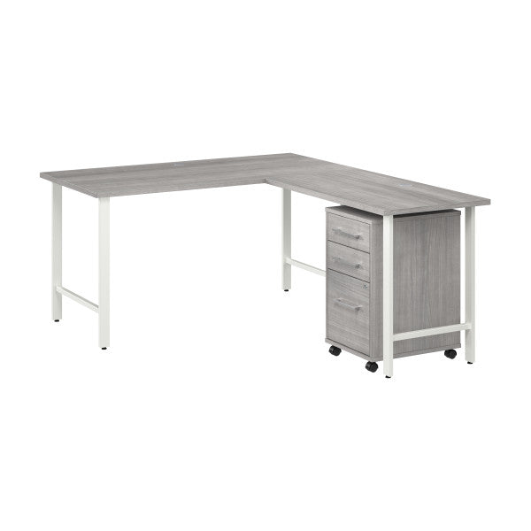 Shop Bush Furniture for you Hustle 60W x 30D L Shaped Computer Desk with 3 Drawer Mobile File Cabinet 02 HUS006PG  color platinum gray