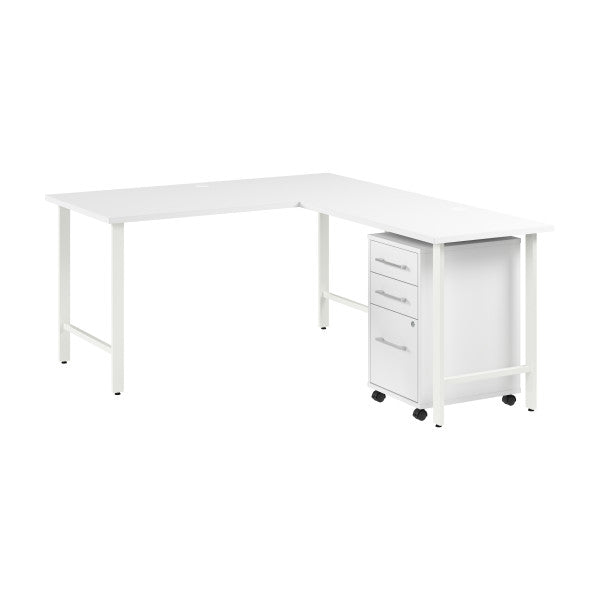 Shop Bush Furniture for you Hustle 60W x 30D L Shaped Computer Desk with 3 Drawer Mobile File Cabinet 02 HUS006WH  color white