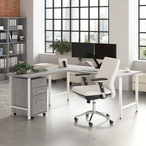 Shop Bush Furniture for you Hustle 72W x 30D L Shaped Computer Desk with 3 Drawer Mobile File Cabinet 01 HUS013PG  color platinum gray