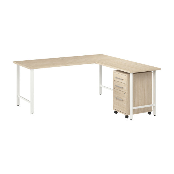 Shop Bush Furniture for you Hustle 72W x 30D L Shaped Computer Desk with 3 Drawer Mobile File Cabinet 02 HUS013NE  color natural elm