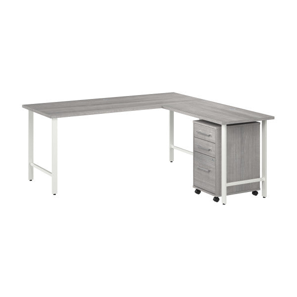 Shop Bush Furniture for you Hustle 72W x 30D L Shaped Computer Desk with 3 Drawer Mobile File Cabinet 02 HUS013PG  color platinum gray