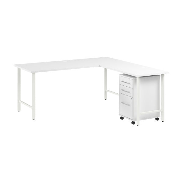 Shop Bush Furniture for you Hustle 72W x 30D L Shaped Computer Desk with 3 Drawer Mobile File Cabinet 02 HUS013WH  color white