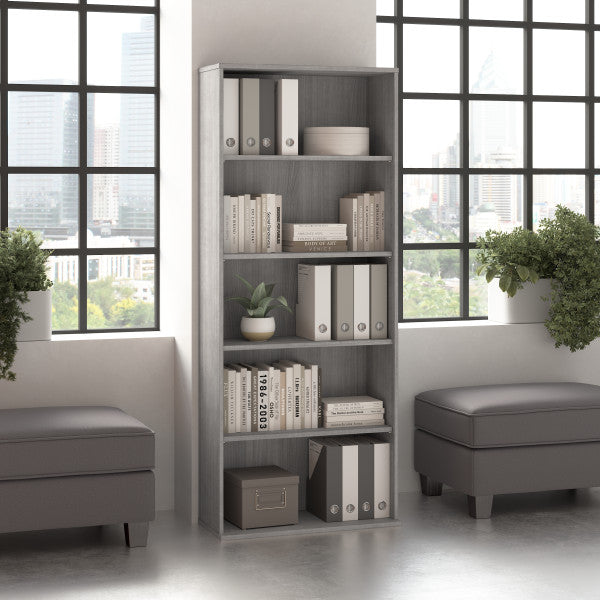 Shop Bush Furniture for you Hustle Tall 5 Shelf Bookcase 01 HUB230PG  color platinum gray