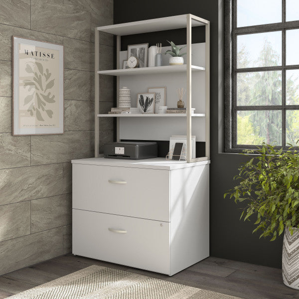 Shop Bush Furniture for you Hybrid 2 Drawer Lateral File Cabinet with Shelves 01 HYB018WHSU  color white