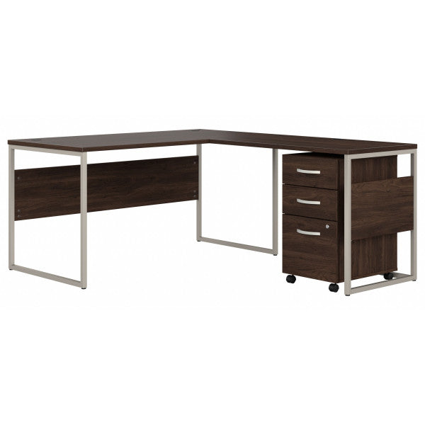 Shop Bush Furniture for you Hybrid 60W x 30D L Shaped Table Desk with Mobile File Cabinet 02 HYB029BWSU  color black walnut