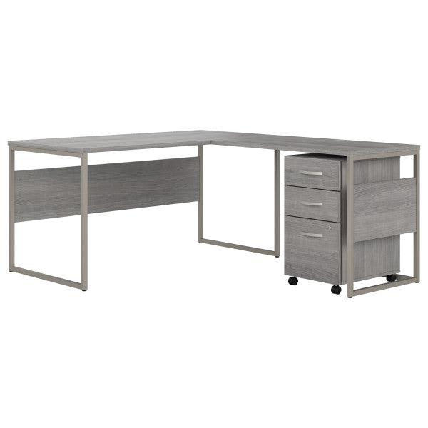 Shop Bush Furniture for you Hybrid 60W x 30D L Shaped Table Desk with Mobile File Cabinet 02 HYB029PGSU  color platinum gray