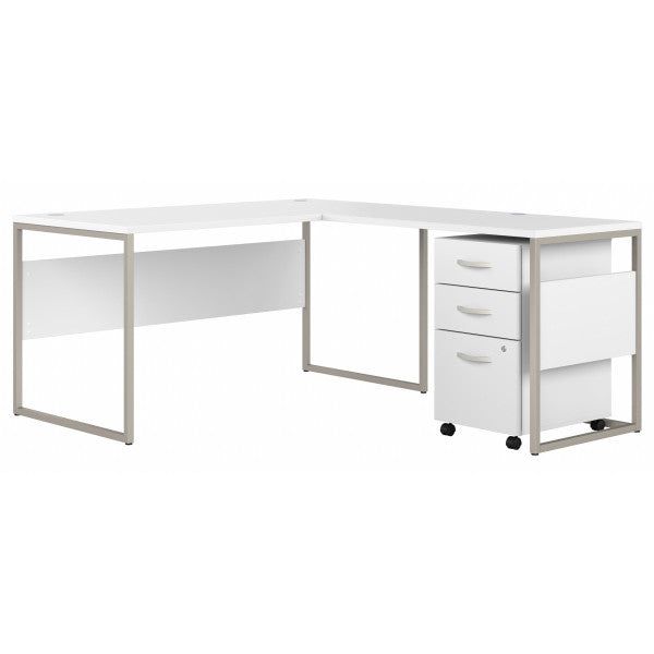 Shop Bush Furniture for you Hybrid 60W x 30D L Shaped Table Desk with Mobile File Cabinet 02 HYB029WHSU  color white