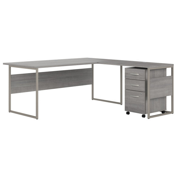 Shop Bush Furniture for you Hybrid 72W x 30D L Shaped Table Desk with Mobile File Cabinet 02 HYB028PGSU  color platinum gray