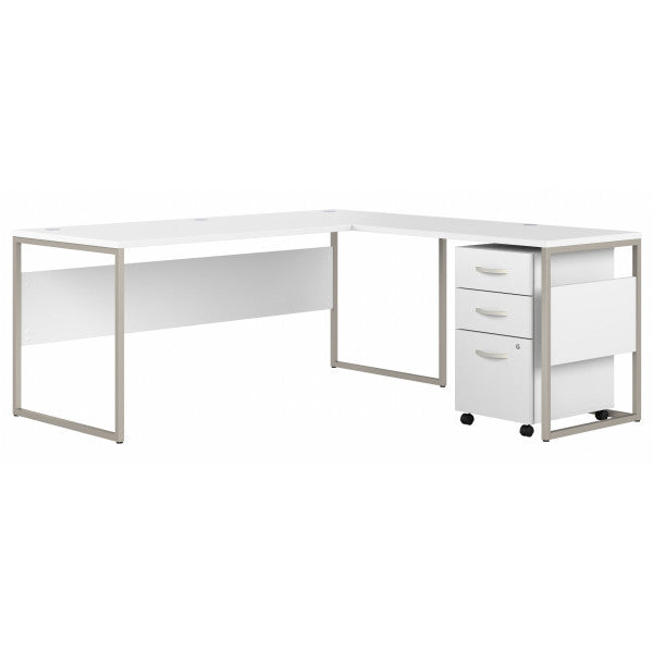 Shop Bush Furniture for you Hybrid 72W x 30D L Shaped Table Desk with Mobile File Cabinet 02 HYB028WHSU  color white